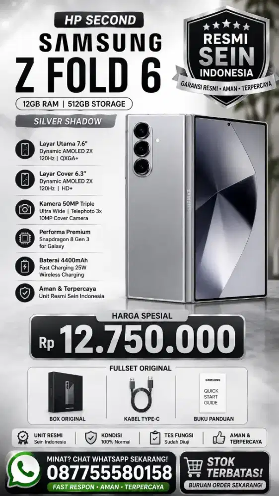Samsung Z Fold 6 Ram 12/256 Gb Fullset Original Sein