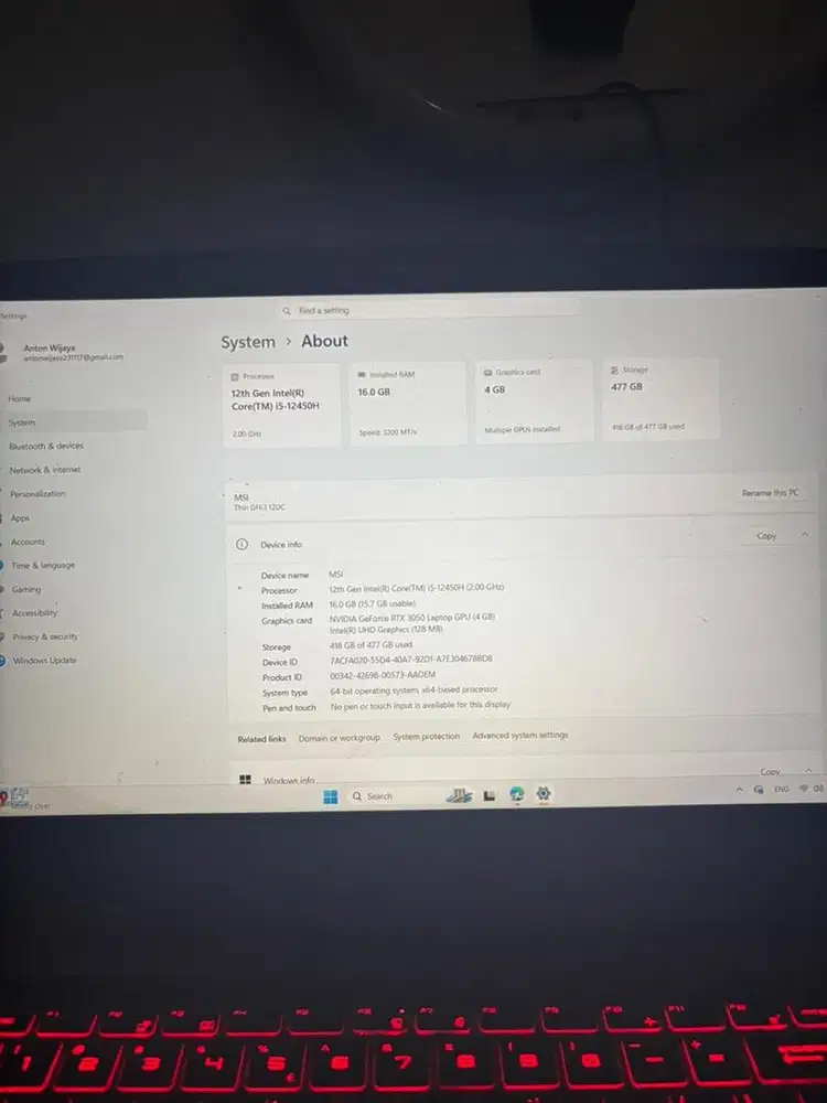 Laptop msi RTX 3050