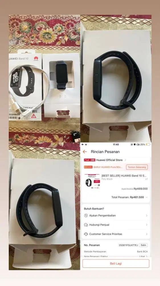 HUAWEI Band 10 NOR-B19 Hitam Fullset - FUNGSI 100% - Minus Goresan Kec