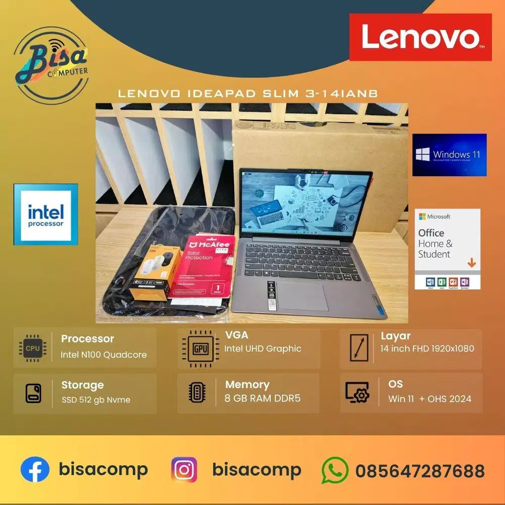 Lenovo Ideapad Slim 3-14IAN8 Intel N100 SSD 512gb Ram 8gb 14inchFHD