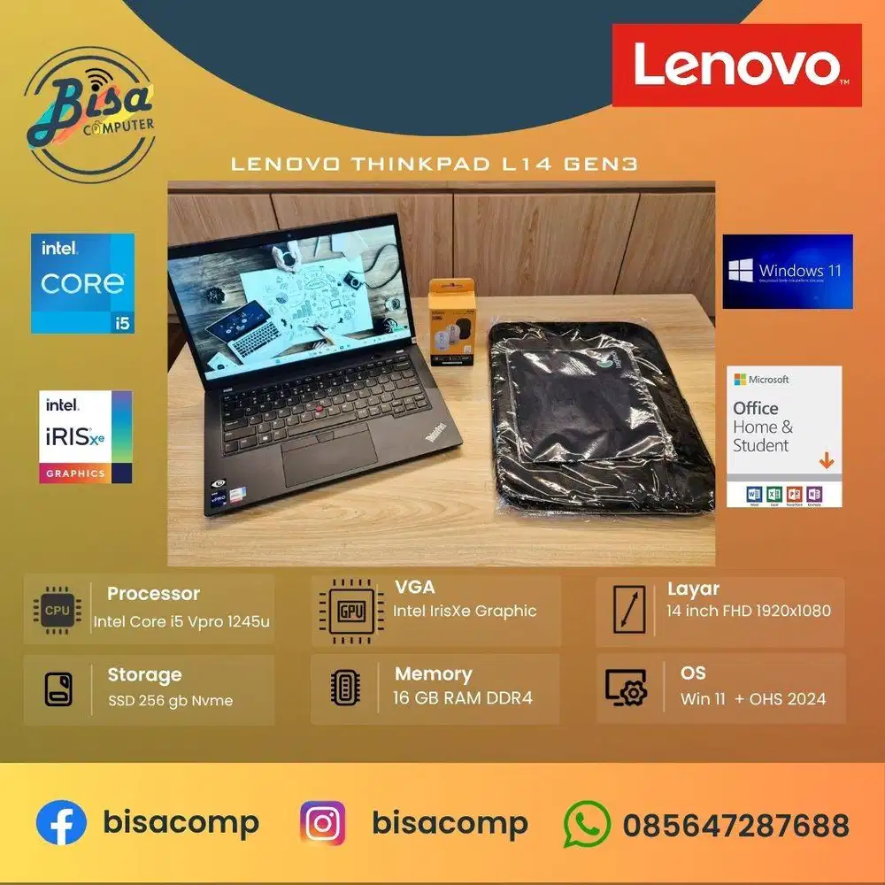 Lenovo Thinkpad L14 Gen3 Core i5 12th Gen SSD 256gb Ram 16gb 14inchFHD