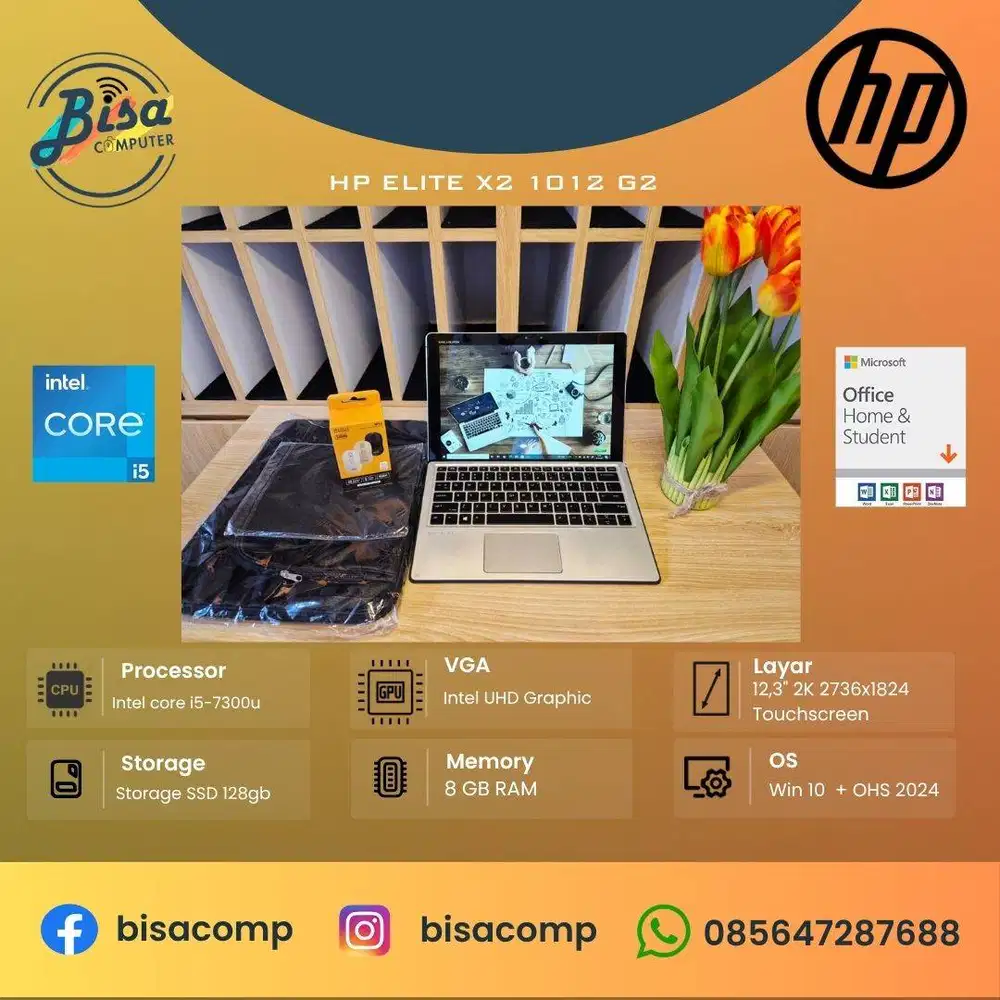 HP Elite X2 1012 G2 2in1 Core i5 7th Gen SSD 128gb Ram 8gb 12,5inch2K