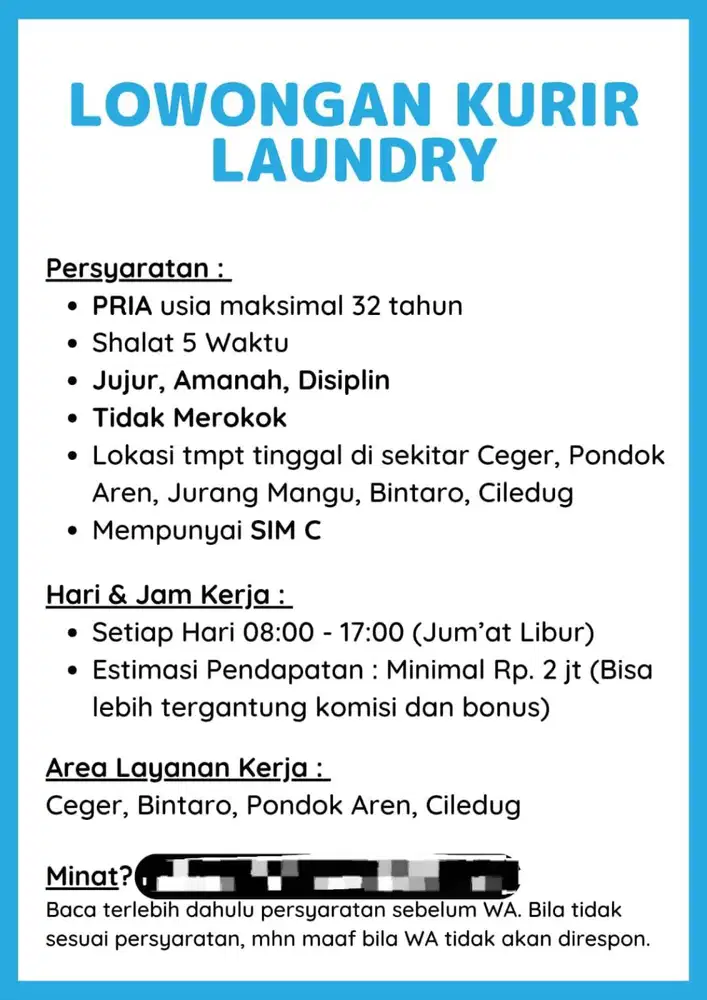 KURIR LAUNDRY AREA BINTARO - PESANGGRAHAN