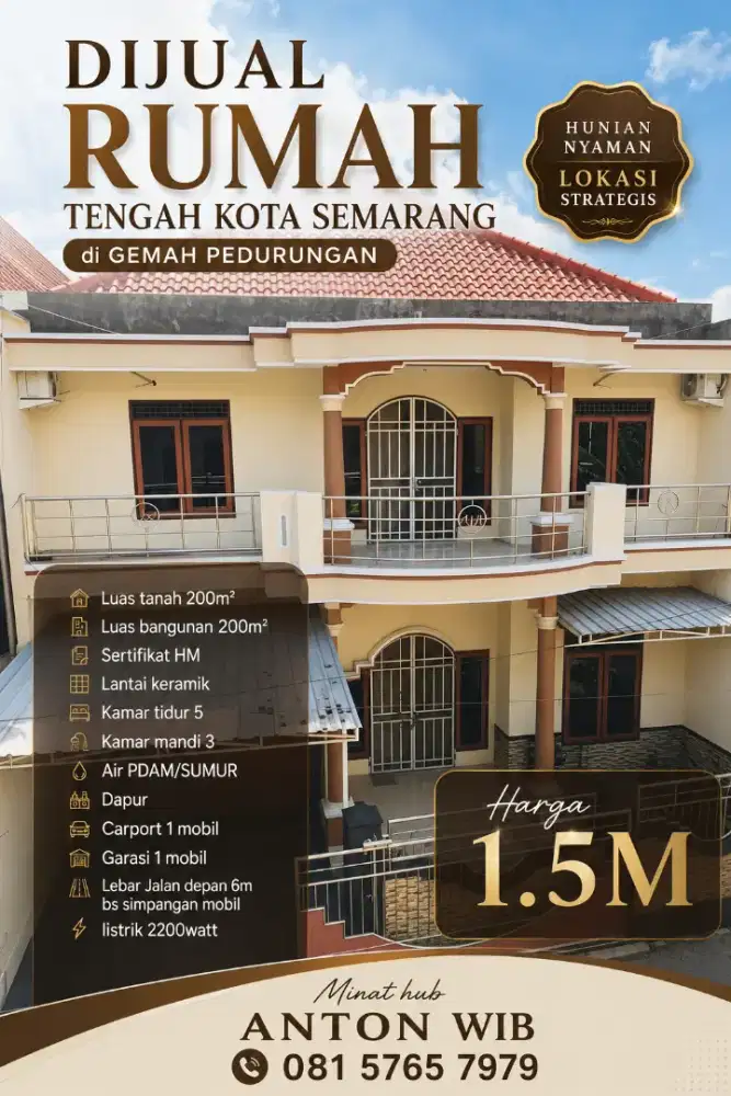 DIJUAL TENGAH KOTA PEDURUNGAN 2LT VIEW LOK STRATEGIS MURAH CEPAT