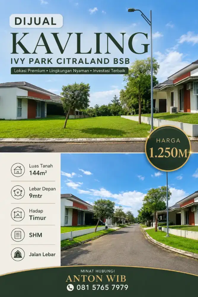 DIJUAL TANAH IVY PARK BSB CITY CEPAT SEGERA