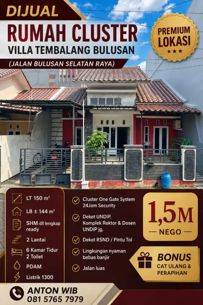 DIJUAL VILLA CLUSTER TEMBALANG MURAH CEPAT SEGERA