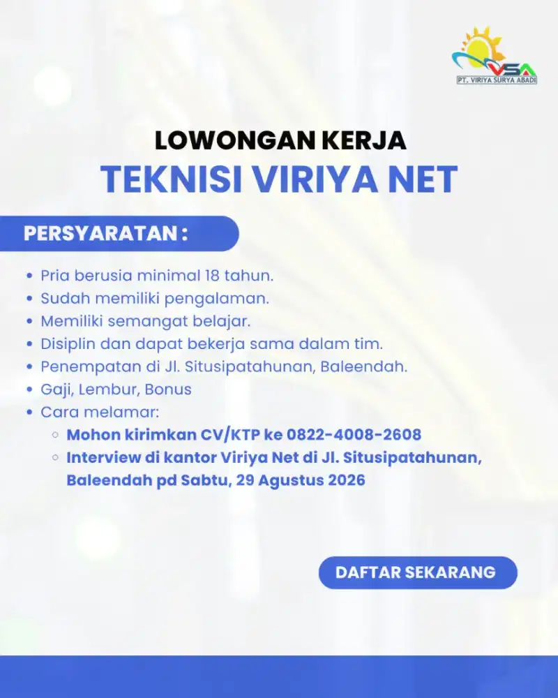 Lowongan Kerja Teknisi Viriya Net