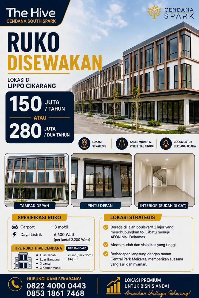 Ruko Strategis DI sewakan Lippo Cikarang The Hive Spark