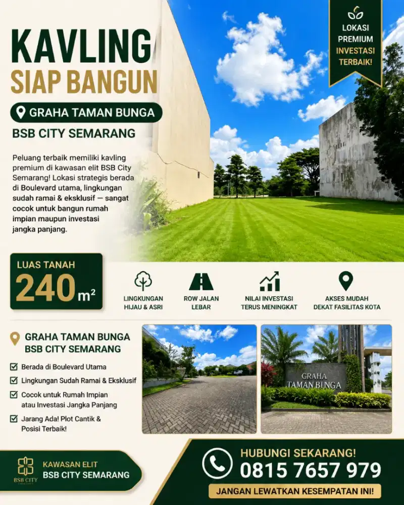 DIJUAL TANAH GRAHA TAMAN BUNGA BSB CITY UNTUNG BARU SEGERA
