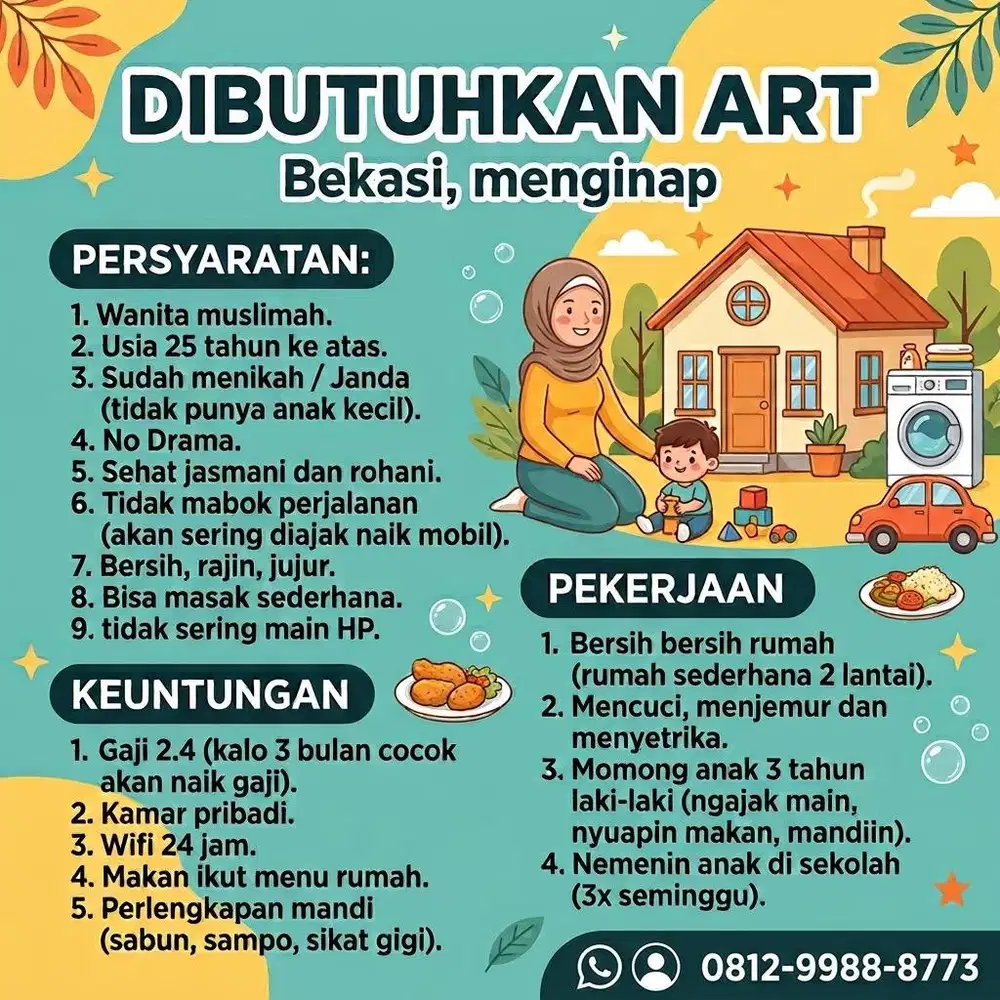 Dibutuhkan segera ART Menginap Bekasi