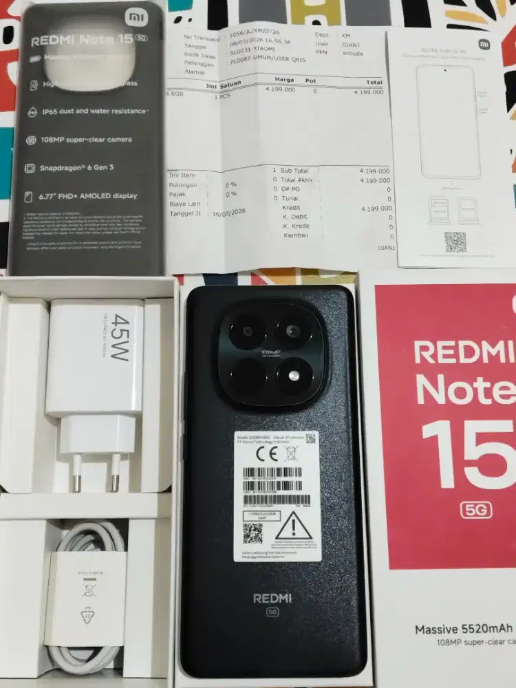 Redmi note 15 5G ram 8/256 fullset ampe notta mulus no minus