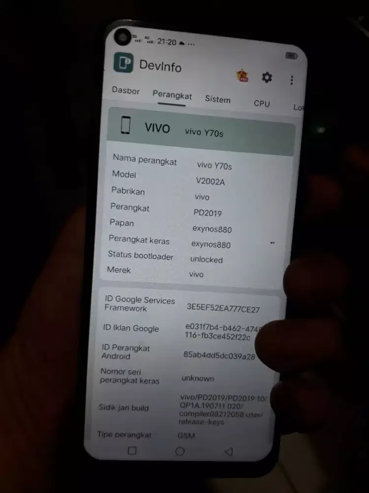 Vivo y70s 5G/LTE 6/128 warna biru