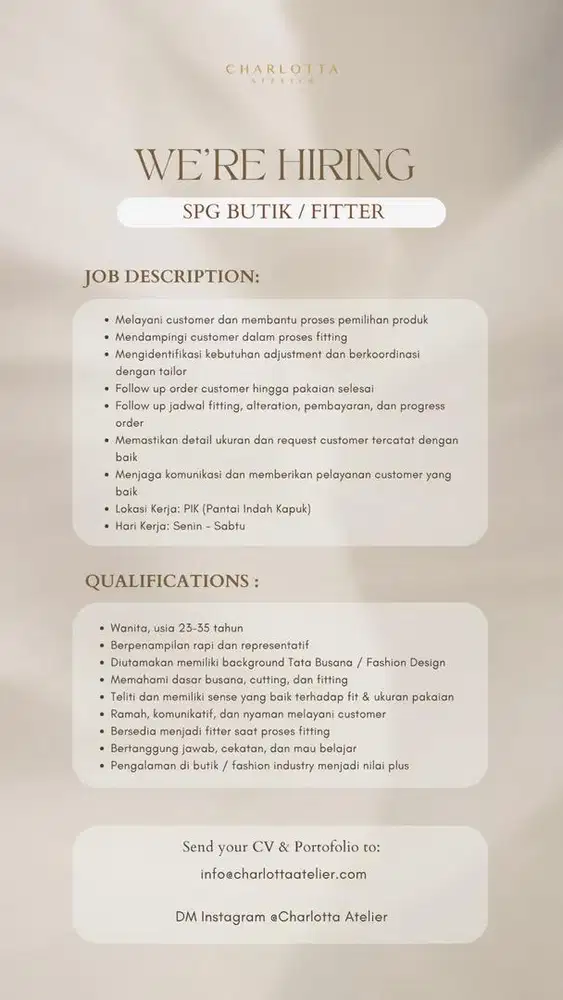 Hiring SPG BUTIK/FITTER