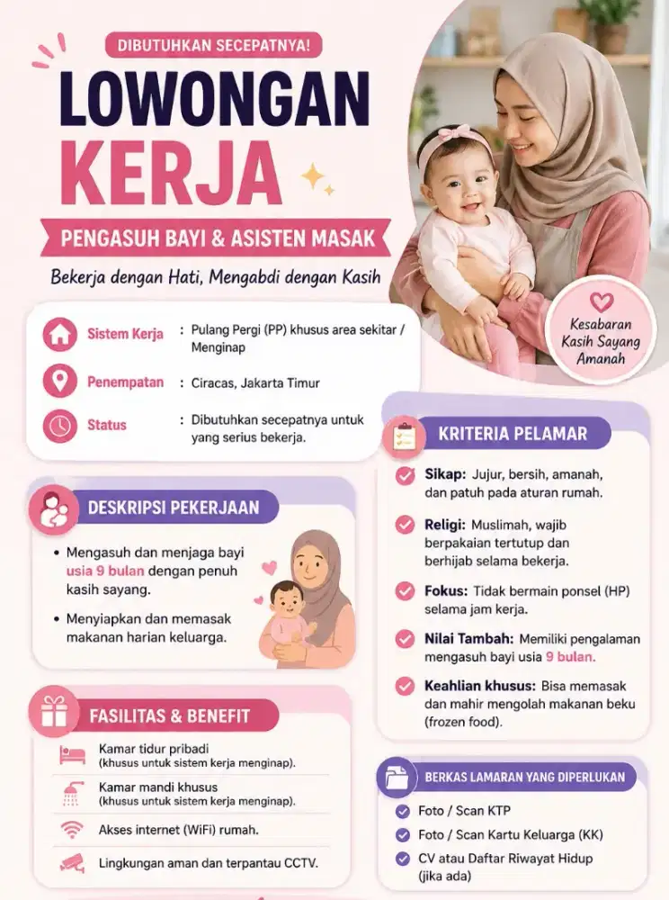 Loker pengasuh anak dan masak