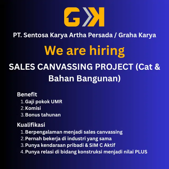 LOWONGAN KERJA SALES CANVASSING TOKO BANGUNAN