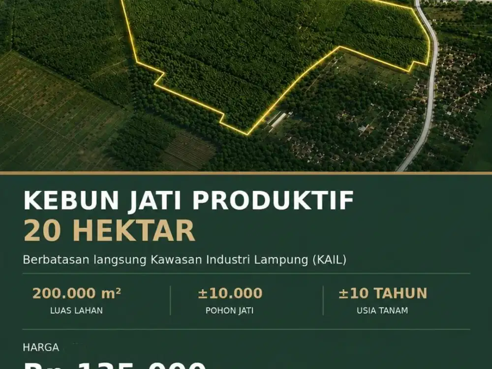 DIJUAL TANAH KEBUN JATI PRODUKTIF — KAWASAN INDUSTRI LAMPUNG