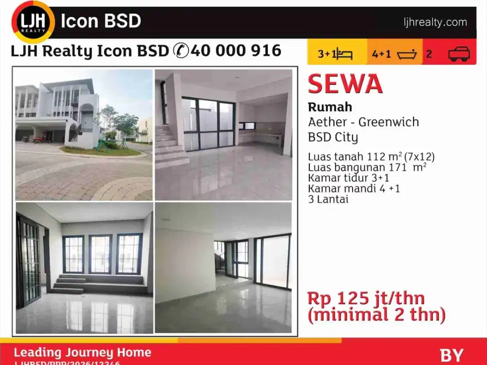 Disewakan Rumah Aether Greenwich BSD City