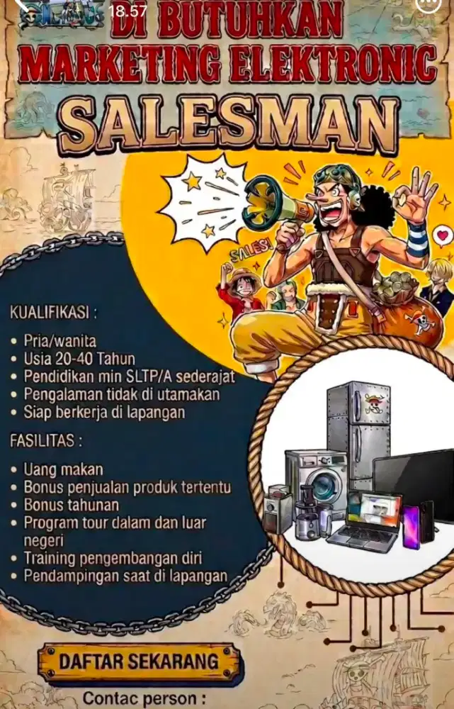 Di butuhkan segera sales cepat saji
