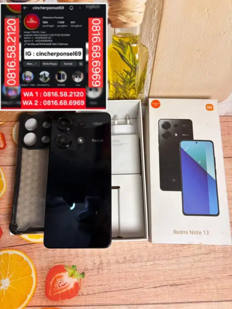 Jual hp likenew Redmi Note  13 6/128 fullset Original siap pakai