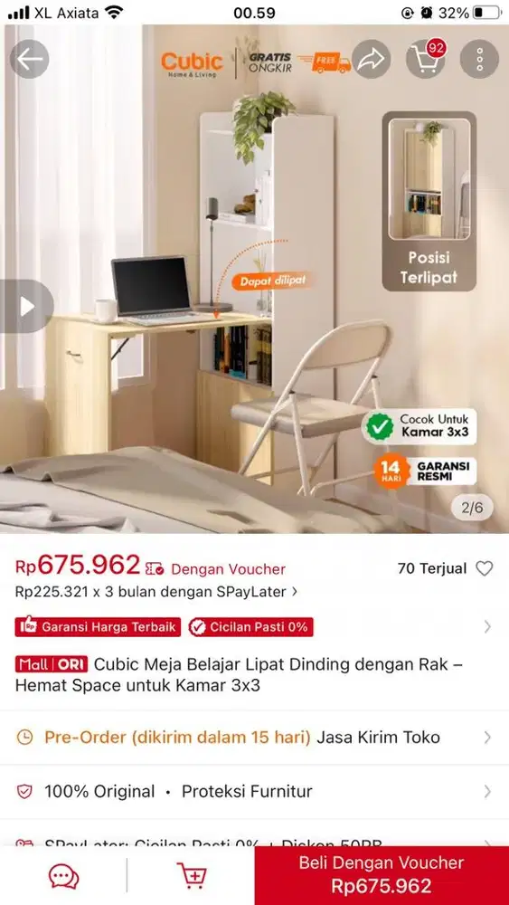 Meja belajar lipat