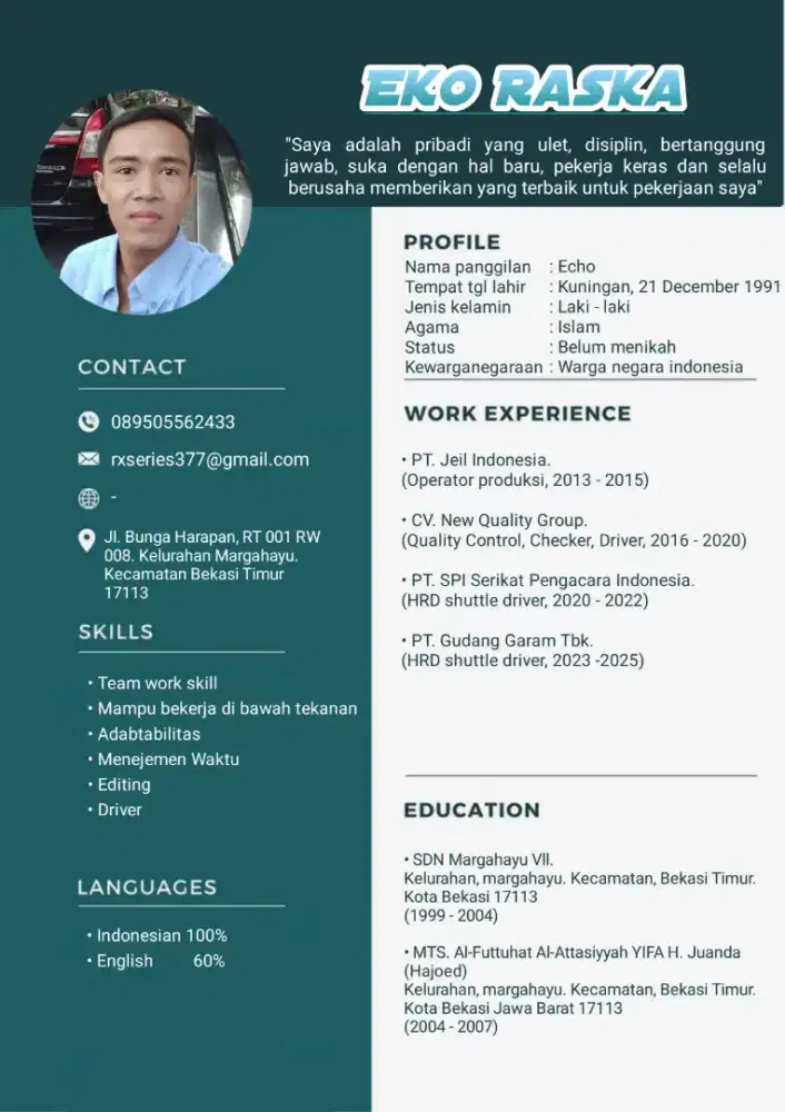 SAYA CARI LOKER SHUTTLE DRIVER PRIBADI/LOGISTIK