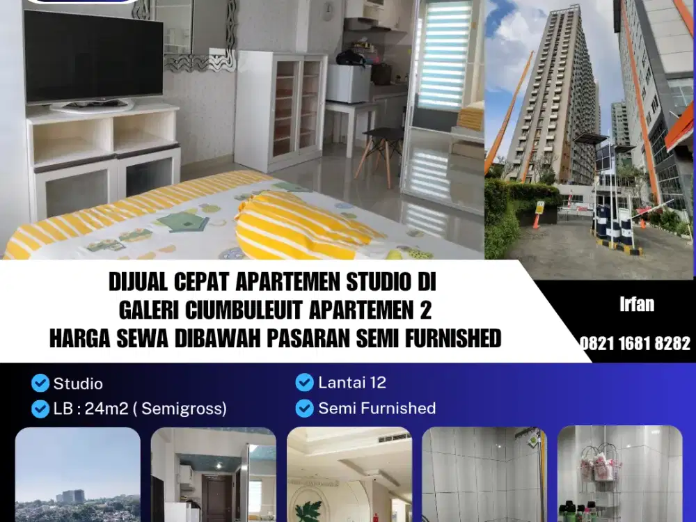 Dijual Cepat Apartemen Studio di 
Galeri Ciumbuleuit Apartemen 2
Harga Sewa Dibawah Pasaran Semi Furnished