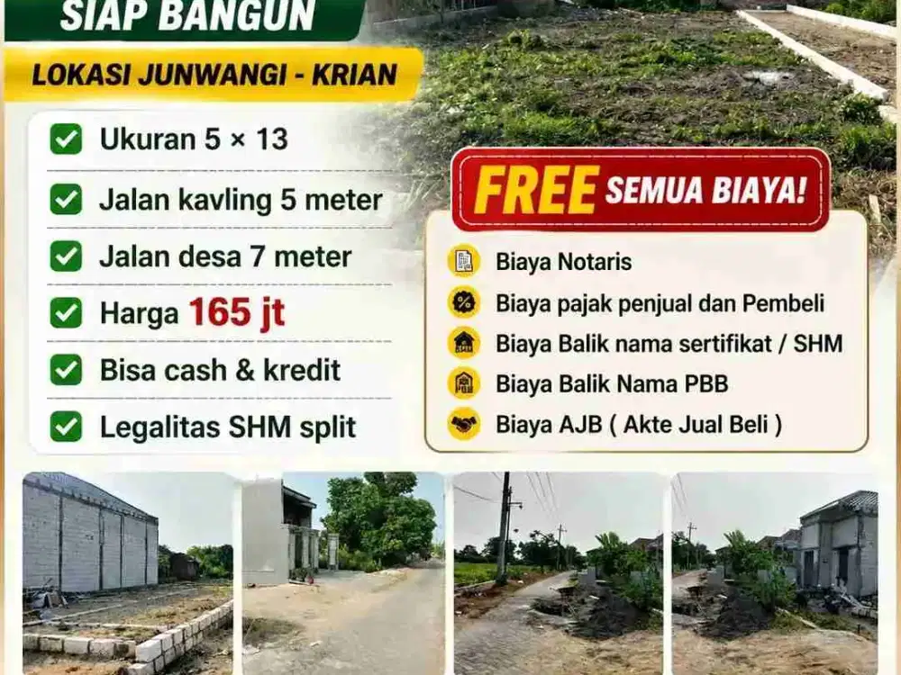 Sisa 6 Unit Tanah Kavling Pekarangan Murah siap Bangun di Junwangi, Krian, Sda