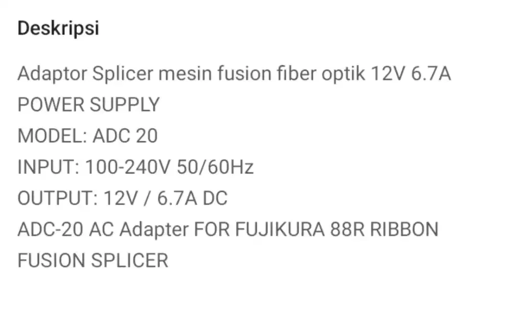 Adaptor Splicer mesin fusion fiber optik ADC-20 Fujikura Original.