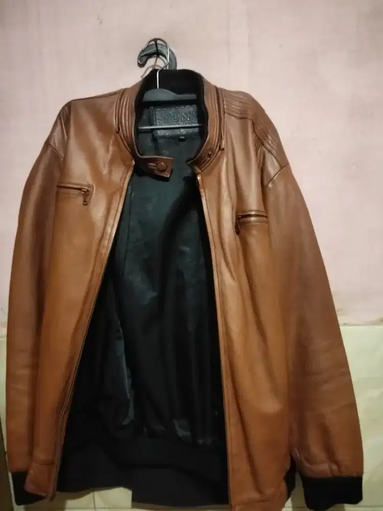 dijual jaket kulit ukuran xxl warna coklat