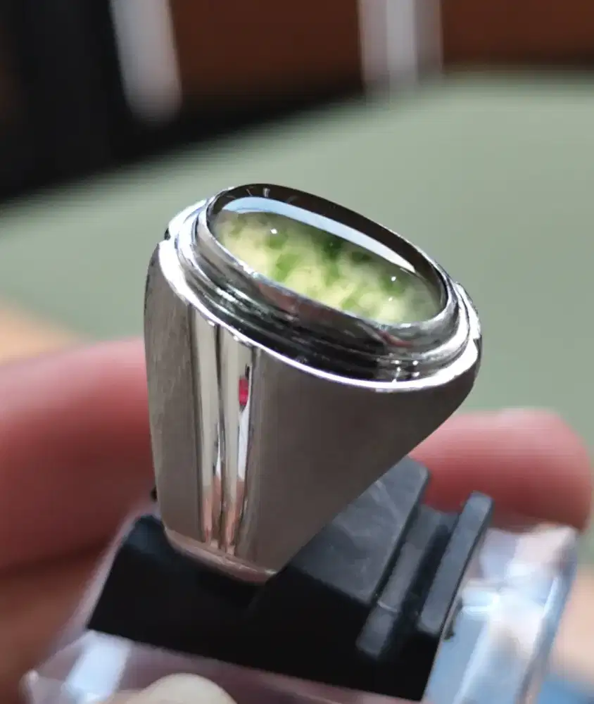 025 Natural Idocrase lumut totol gerimis Aceh 14*8*7 ring monel sj 7,5