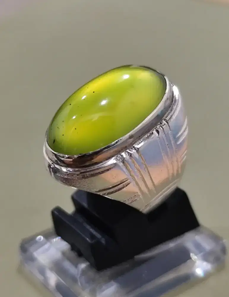 Natural Serphentine green lemon dim 23*15*8 est ring alpaka SJ 7