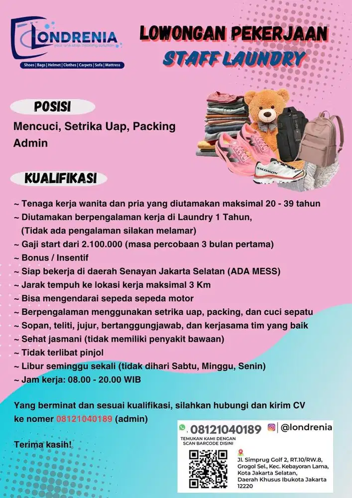 LOWONGAN PEKERJAAN STAF LAUNDRY