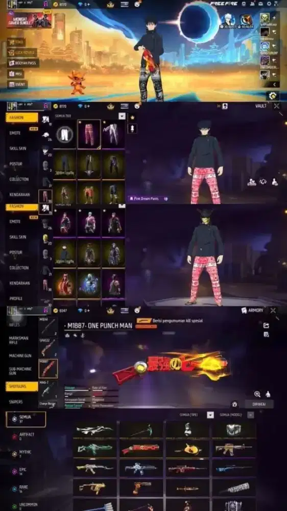 Jual ID game ff sultan level 70+ skin banyak