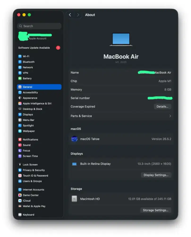 Macbook Air M1 256GB th.2020