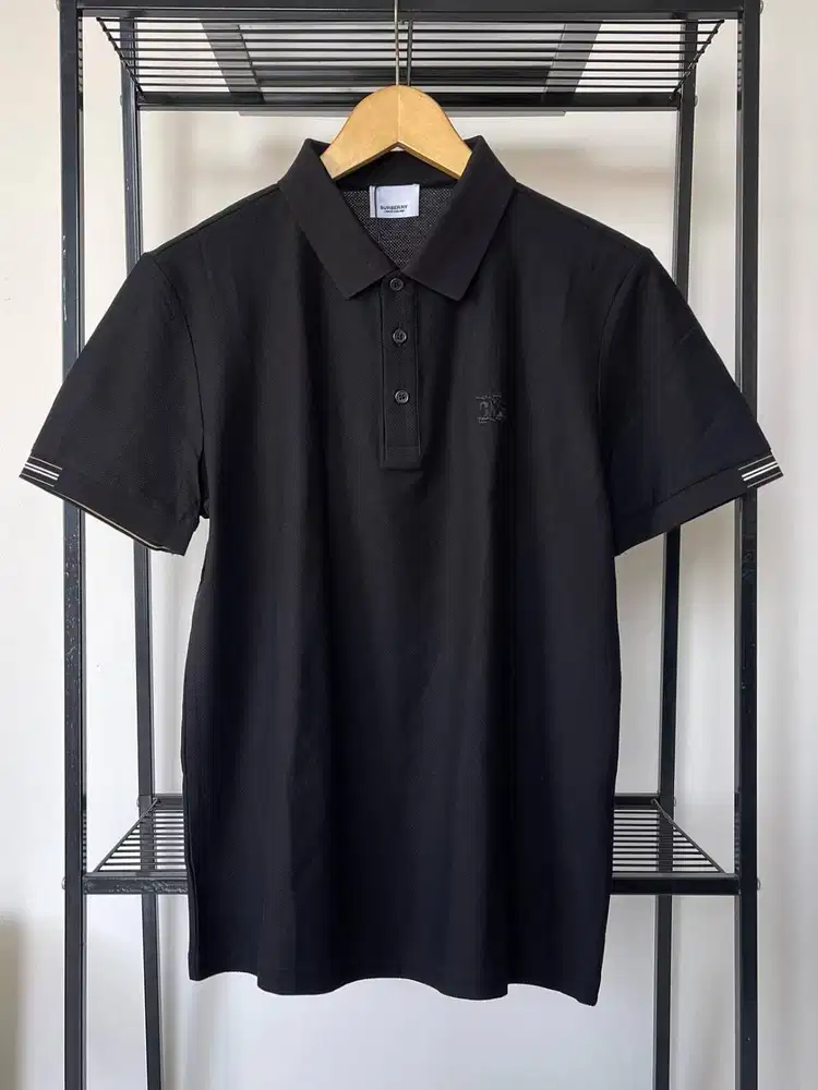 BURBERY MEN SLIM FIT POLO SHIRT WITH CHECK TRIM BLACK (M-L)