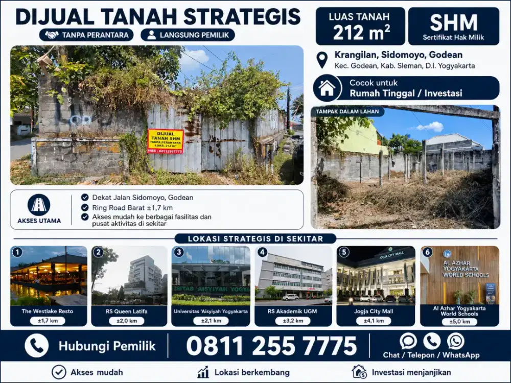 Tanah SHM 212 m² Godean Sleman, Dekat Ring Road Barat