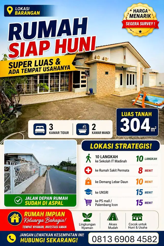 DIJUAL RUMAH PINGGIR JALAN TANJUNG BARANGAN – PALEMBANG