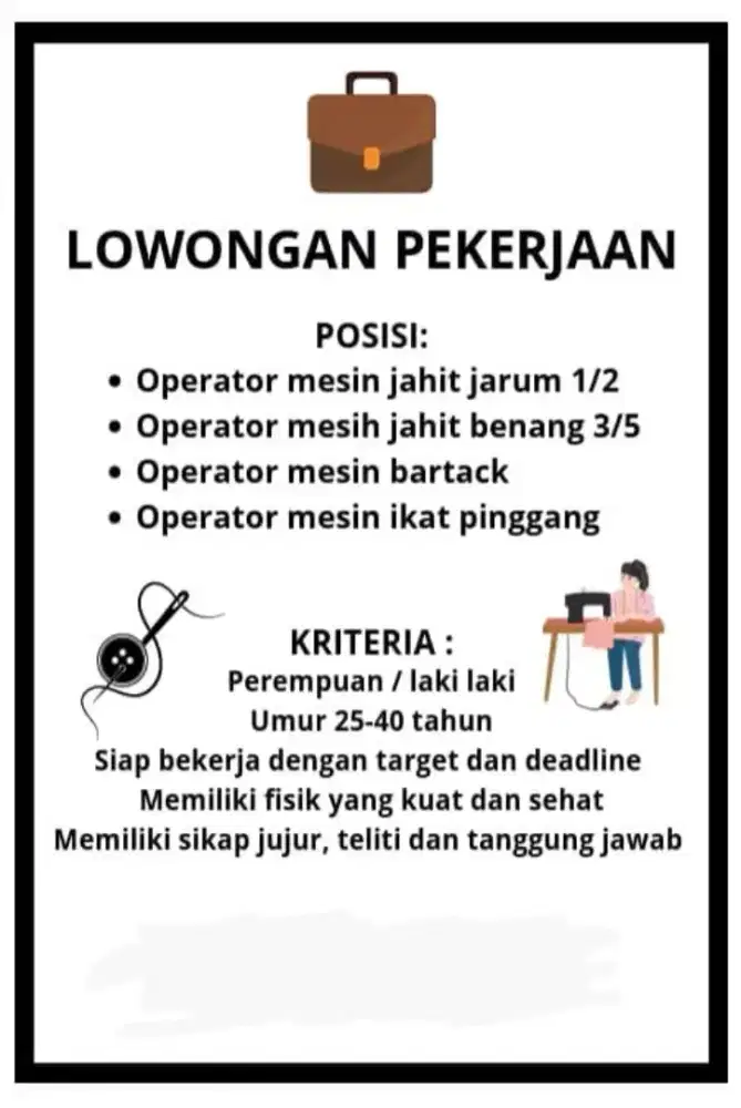 Dicari operator sawing
