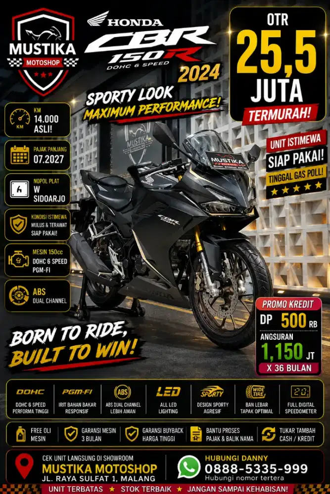Termurah‼️Honda CBR 150R 2024. KM 14rb. DANNY Mustika Motor Sulfat