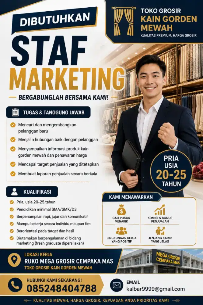 Di cari marketing pria lajang 20-25