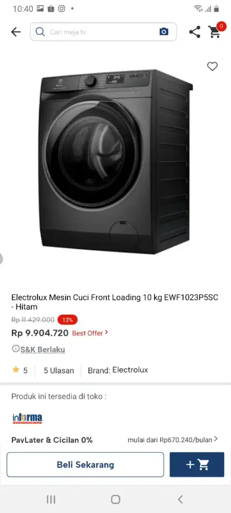 Electrolux mesin cuci 10kg