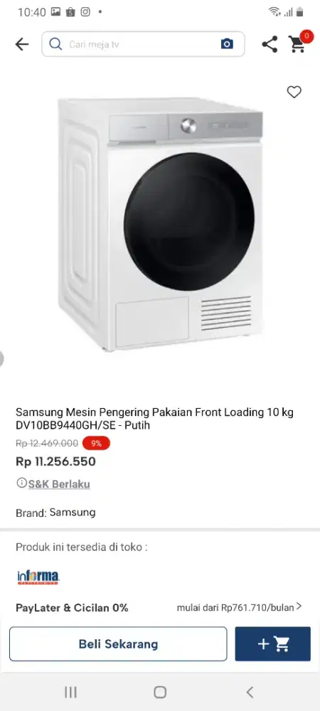 Samsung dryer baju 10kg