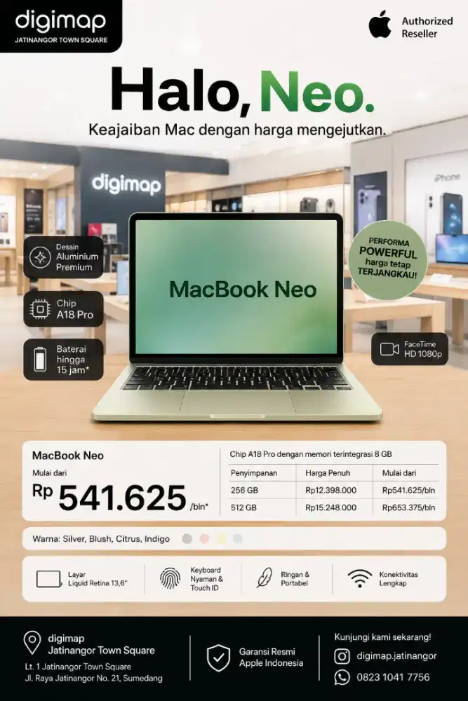 HALO, NEO! MacBook Neo sudah hadir di Digimap Jatinangor Town Square!