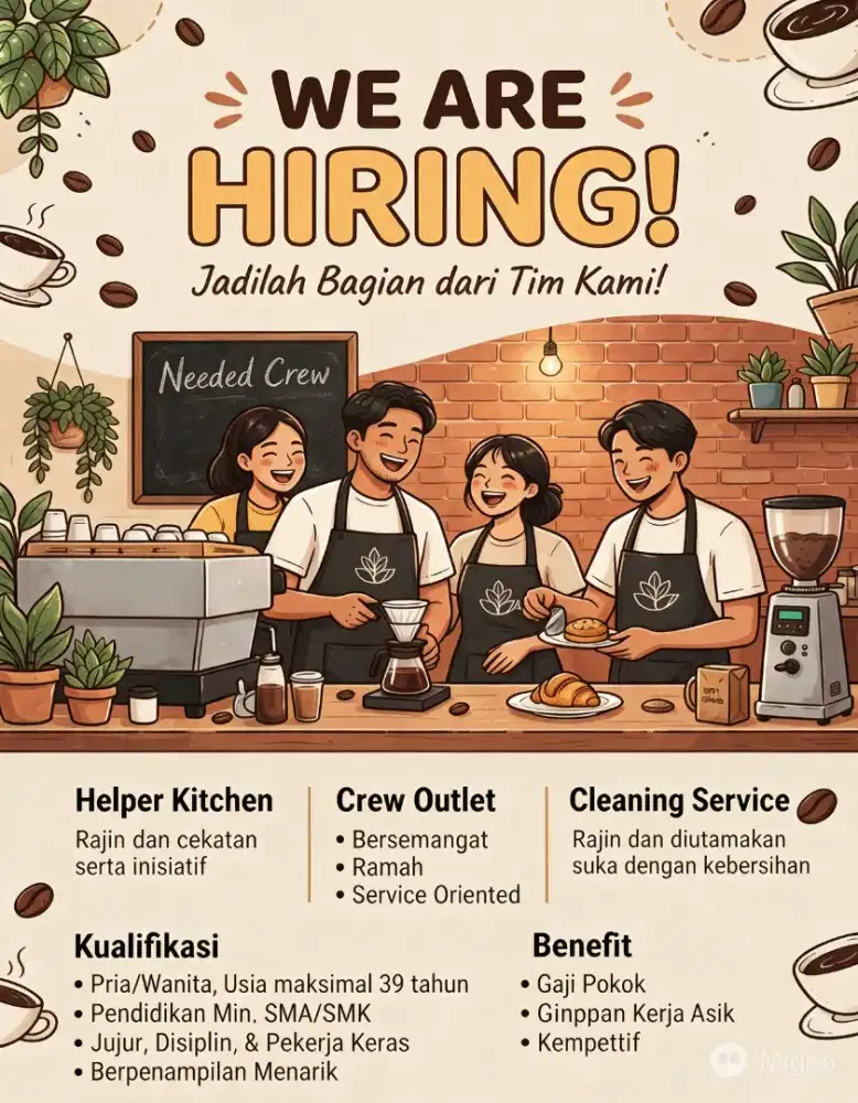 Cari karyawan buat outlet kedai makanan