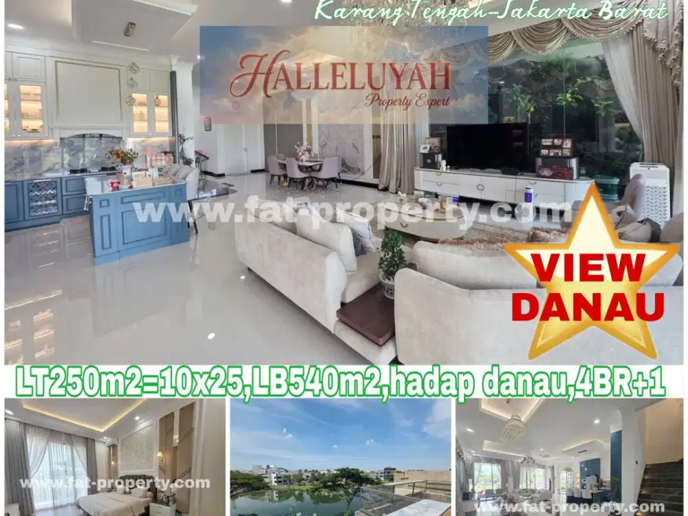 TURUN HARGA!DIJUAL RUMAH BAGUS HADAP DANAU DI GREENLAKE CITY LT250m2 LB540m2,Barat Laut,4BR+1