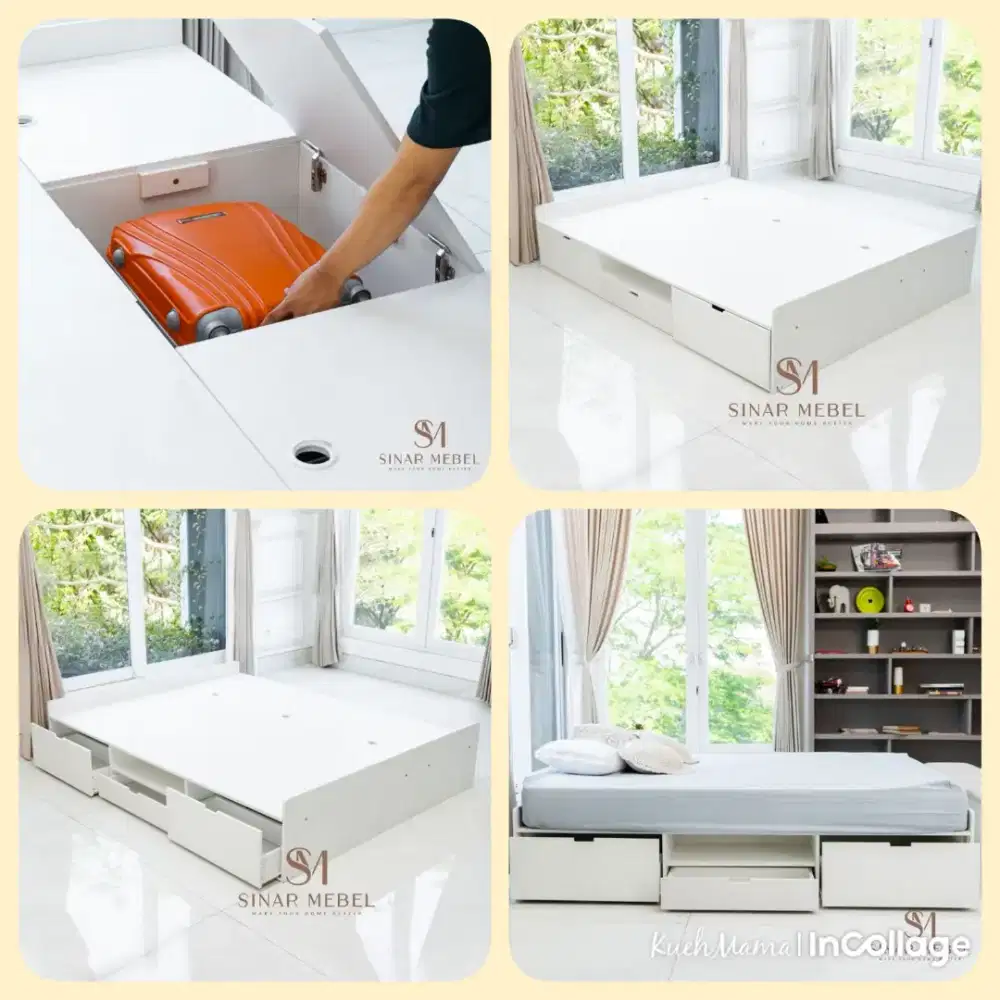 Dipan / tempat tidur siap pakai unit aj + rak gantung
