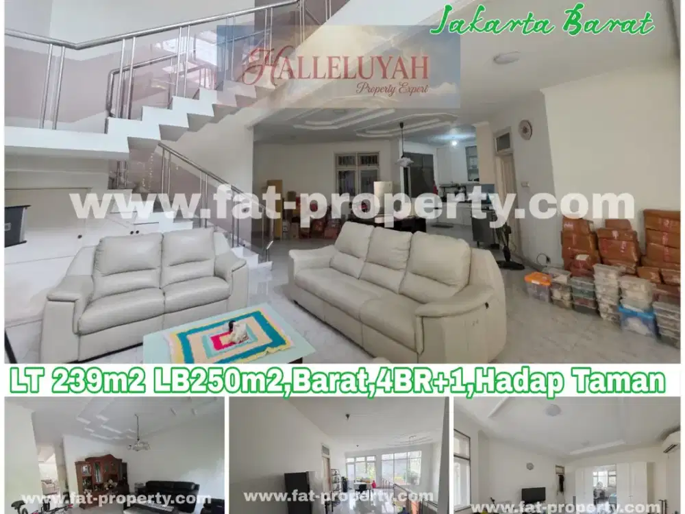 MURAH!Dijual rumah asri hadap taman di Puri Indah,JakBar LT239m2 LB250m2,Barat(hadap tmn),4BR+1
