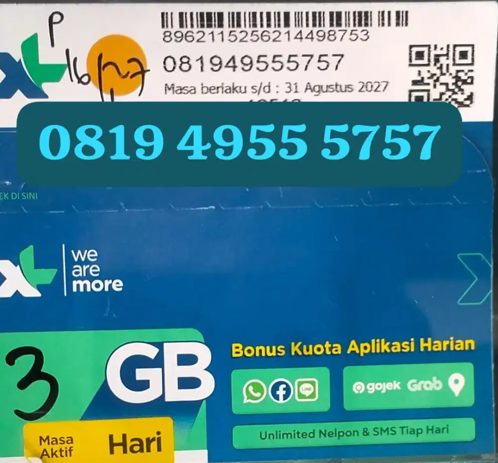NOMOR CANTIK XL ISI 3 GB BERLAKU SATU BULAN.