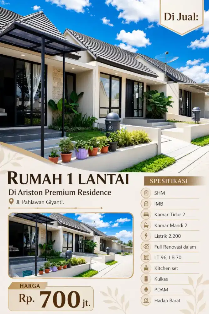 DIJUAL PERUMAHAN ARISTON RESIDENCE MURAH BARU CEPAT SEGERA