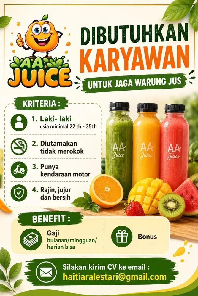 Dibutuhkan karyawan untuk jaga warung jus